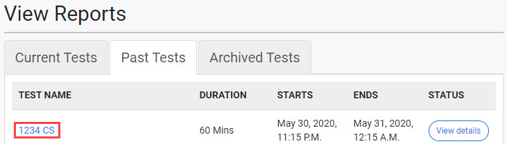 Main event test name highlighted
