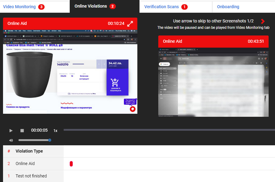 Online aid violation — candidate accessed a shopping website