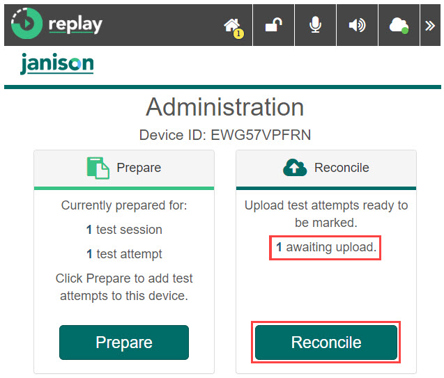Administration screen with Reconcile tile highlighted