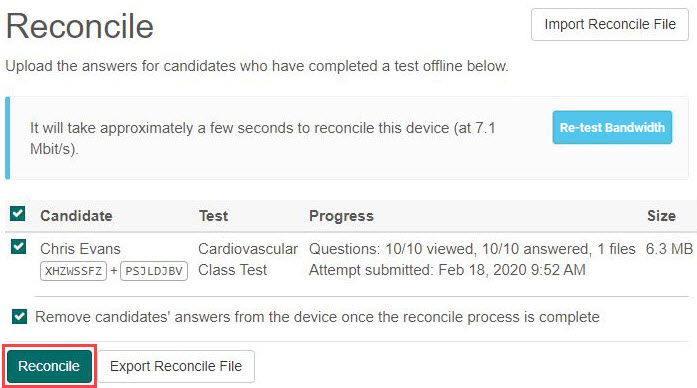 Reconcile button highlighted