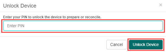 Unlock Device popup with PIN field