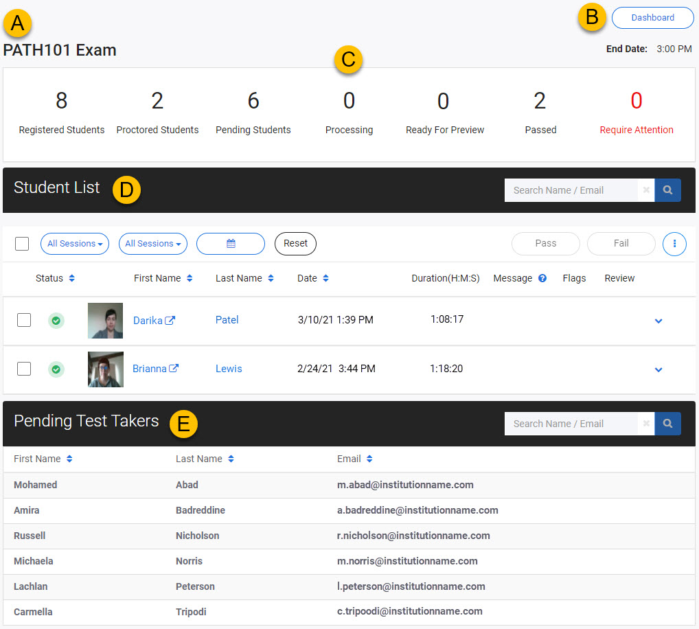Review drop-down menu on the instructor dashboard