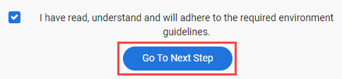 Agree checkbox and Go To Next Step button highlighted