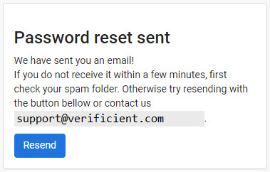 Password reset email sent confirmation