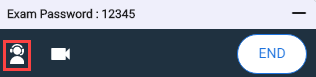 Proctortrack support icon highlighted in the test panel