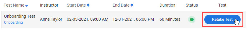 Retake test button highlighted on dashboard