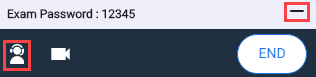 Proctortrack video top bar with minimise and support icons highlighted