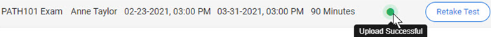 Test now shown with green Upload Successful status