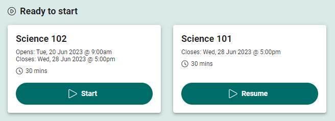 The 'Ready to start' section of the candidate dashboard