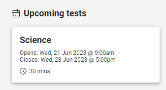 The Upcoming tests tile