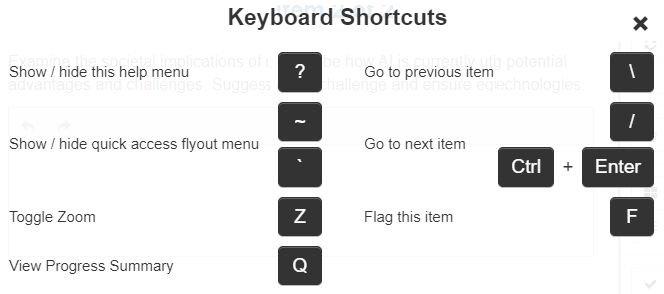 Shortcut menu shown over an extended-text question
