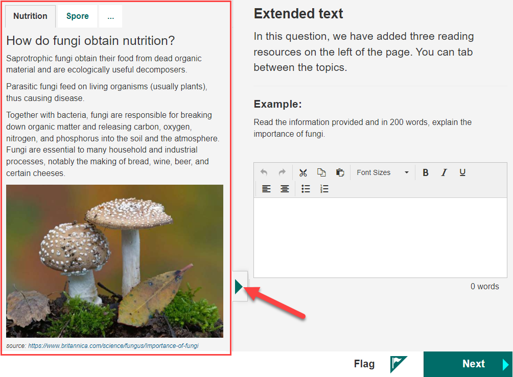 Stimulus example with open and close icon highlighted