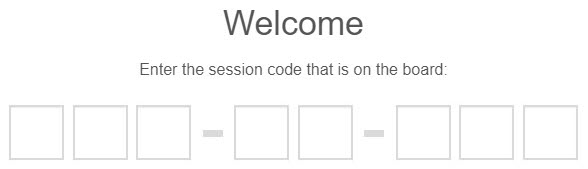 Session code entry screen